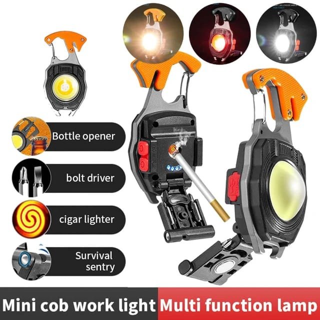 3 Gear Cob Work Lights Multifunction Rechargeable Flashlight with Cigarette Lighter